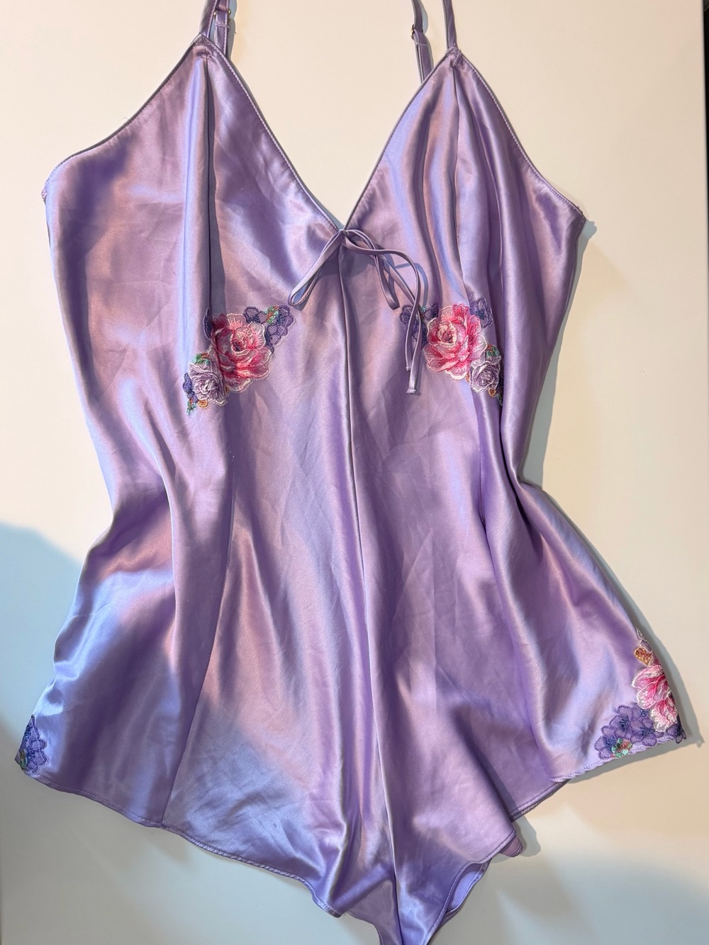 Victoria's Secret Lavender Satin Floral-Embroidered Chemise Romper